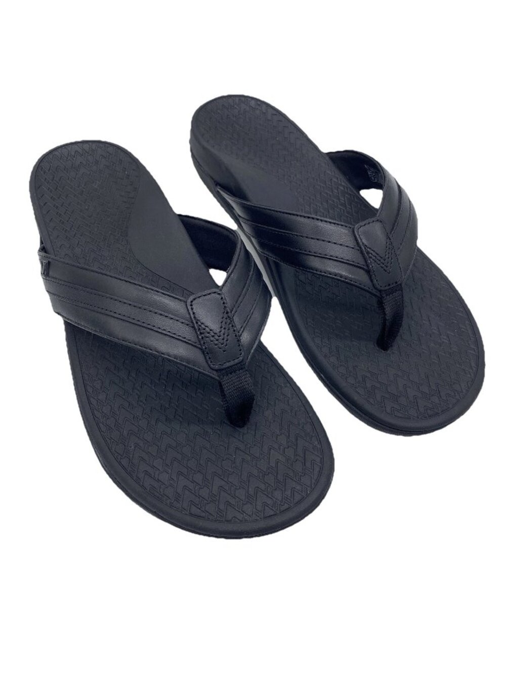 Vionic Tide II Toe Post Sandal Men 13 Black Leather Flip Flop Orthotic Plantar F